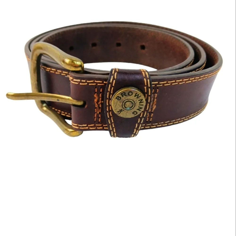 Browning Belt 12 Gauge Dark Brown Genuine Leather Brass Buckle  Men's Size 44
